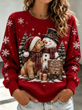 Women's Christmas Dog and Snowman Print Top