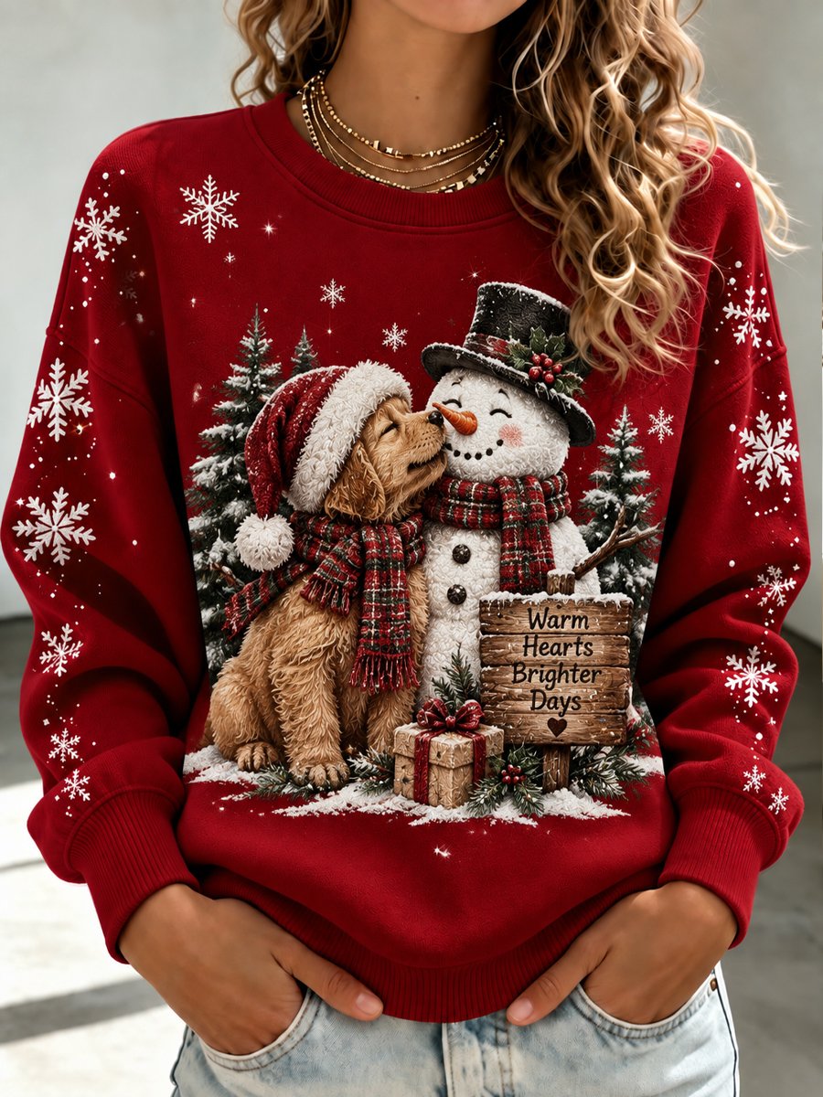 Women's Christmas Dog and Snowman Print Top