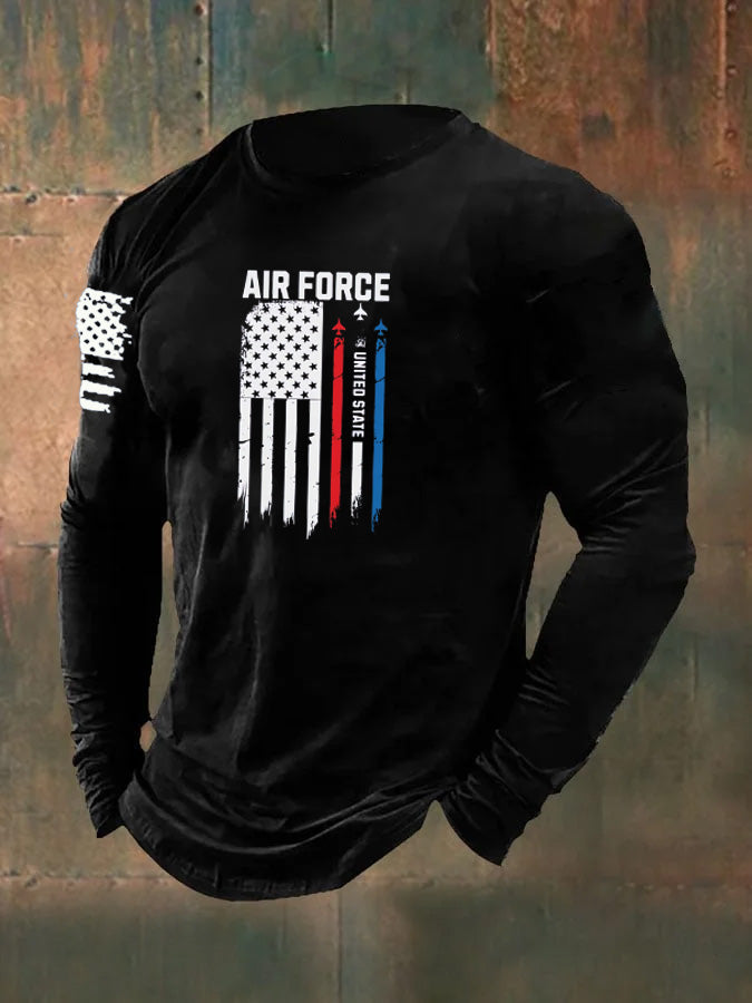 Men's Air Force Pattern Long Sleeve 100% Cotton T-Shirt