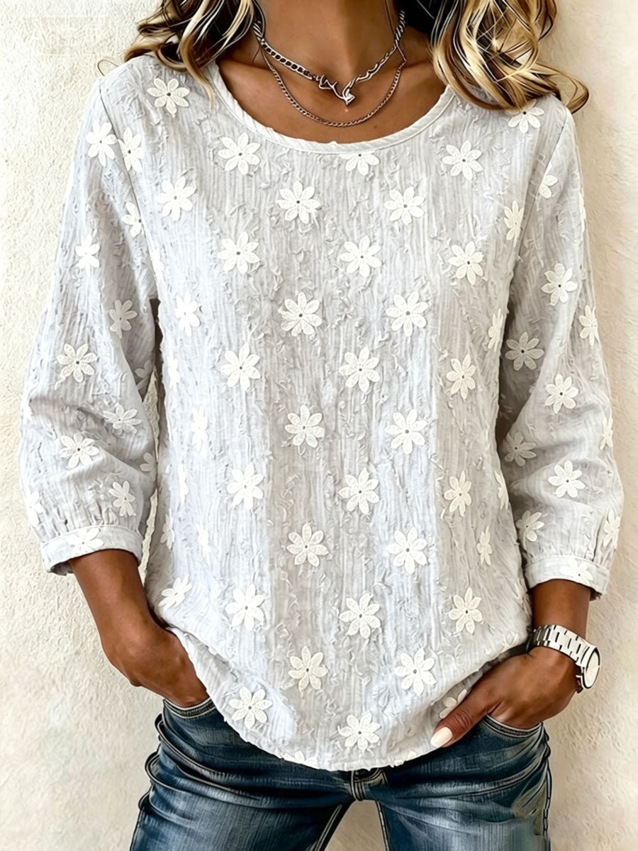Women'S Casual Floral Print Cotton Linen Top