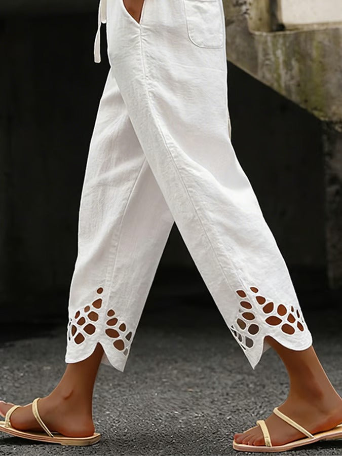 Women's Solid-Color Casual Pants with Cutout Splicing