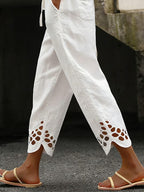 Women's Solid-Color Casual Pants with Cutout Splicing