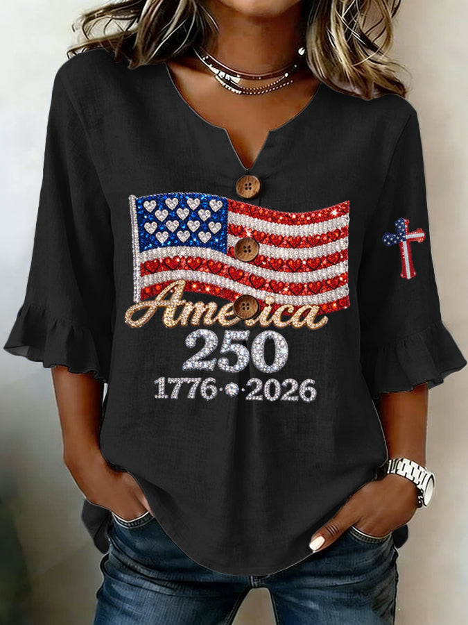 Women'S Casual American 250Th Anniversary Printed Top