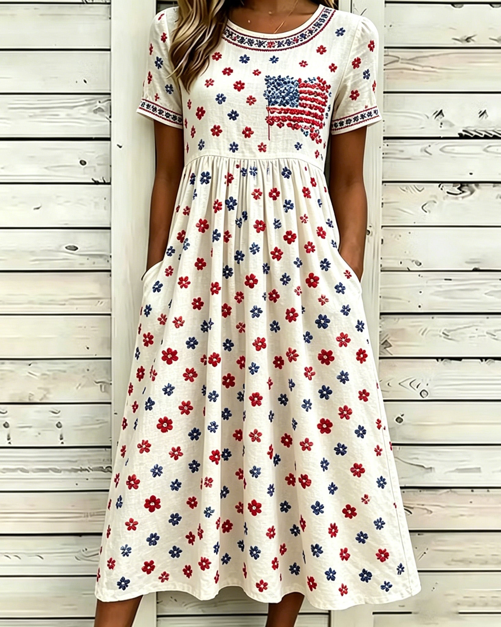 250th Anniversary Floral Print Pocket Casual Dress