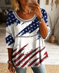 250th Anniversary Graffiti Flag Print Round Neck Blouse