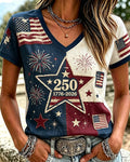 250th Anniversary Graffiti Star Print V-neck Short Sleeve Tshirt