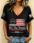 250th Anniversary Retro National Flag Print V-neck Short Sleeve Tshirt