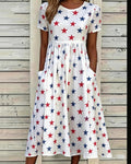 250th Anniversary Star Print Pocket Casual Dress
