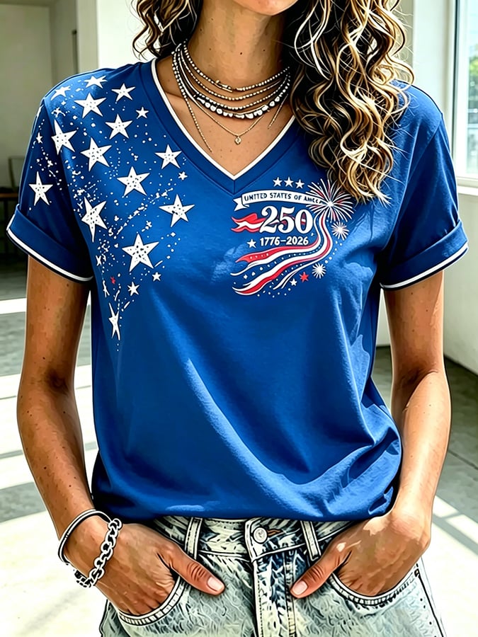Women's 250th Anniversary Independence Day Flag Art Print T-shirt