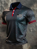 Men's Retro Patriotic Color-Block Short-Sleeve Polo Shirt