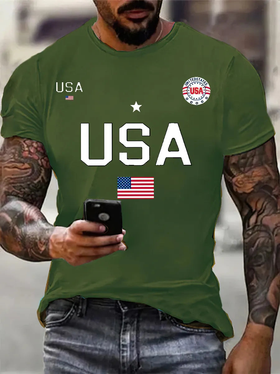 Men's USA Flag Print Cotton T-Shirt