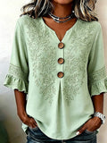 Vintage Floral Embroidery Design Women's Linen Shirt