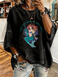 Women'S Vintage Distressed Washed M16 Mermaid Oversized T-Shirt
