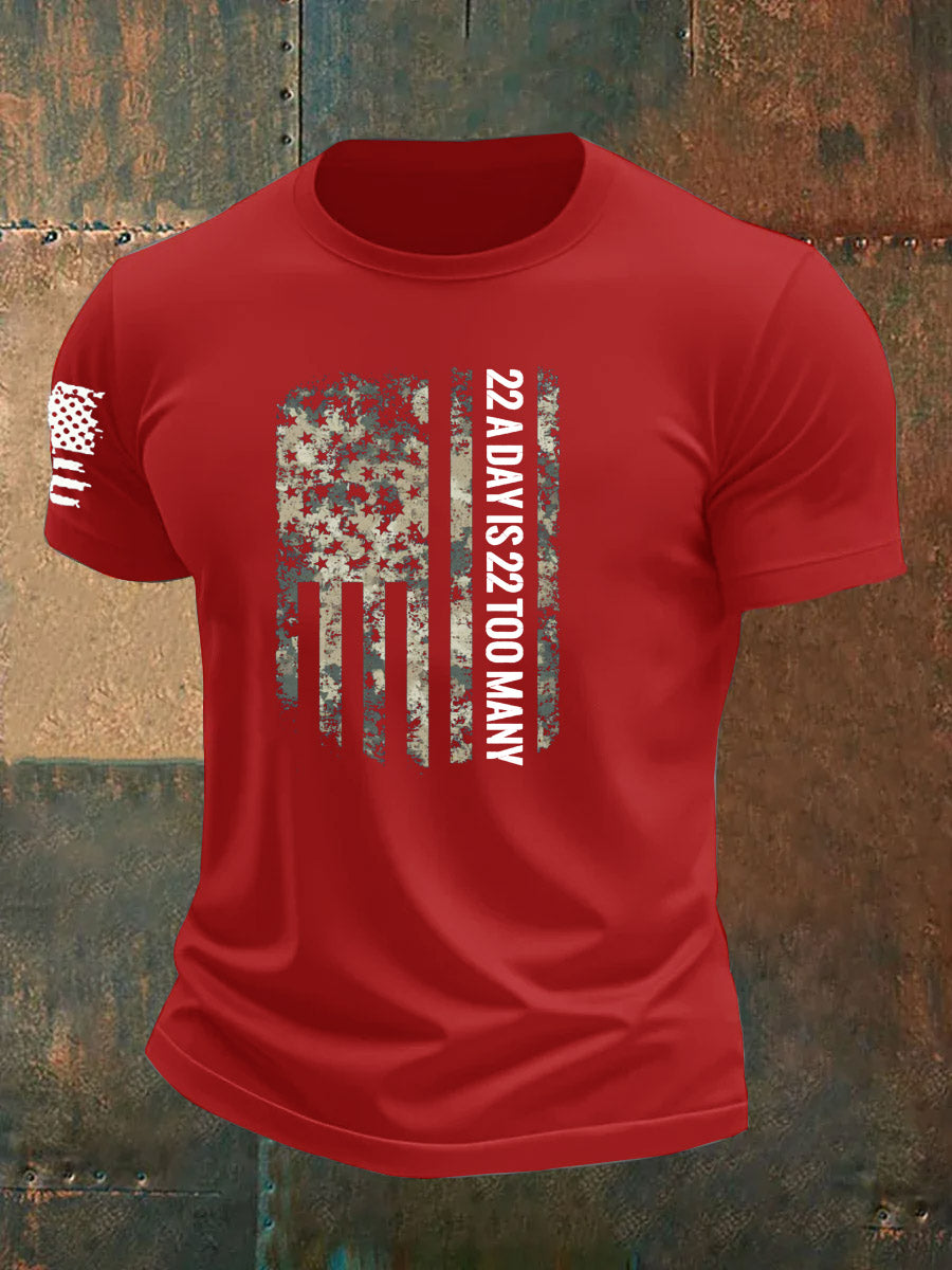 Men's 22 A Day Is 22 Too Many Veteran Pattern 100% Cotton T-Shirt