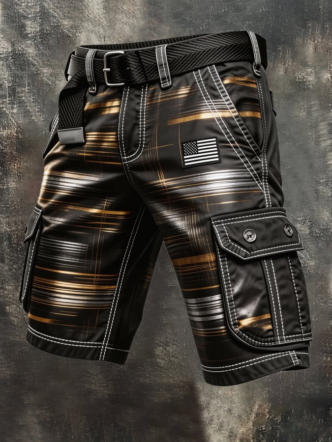 Men's Retro Color Block Patriot Pocket Cargo Shorts