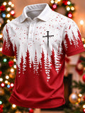Men's Christmas Print Short-Sleeve Waffle Polo Shirt