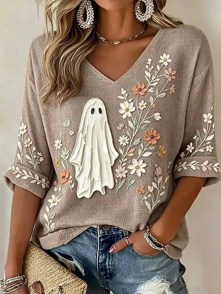 Women's Retro Oute Cartoon Hallowean Chost T-shirt