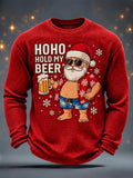 Herren-Langarmshirt „Ho Ho Hold My Beer“ mit Weihnachtsmann-Waffelmuster