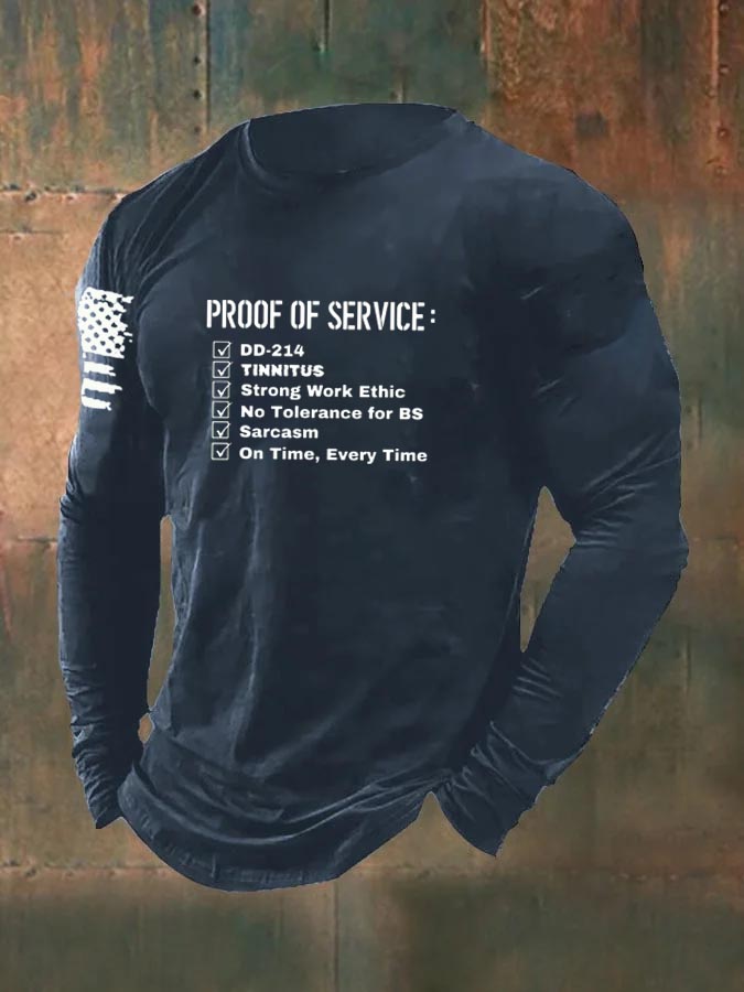 Men's Proof Of Service  Pattern Long Sleeve 100% Cotton T-Shirt