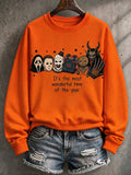 Women's Halloween Print Crew Neck Long-Sleeve Sweatshirt