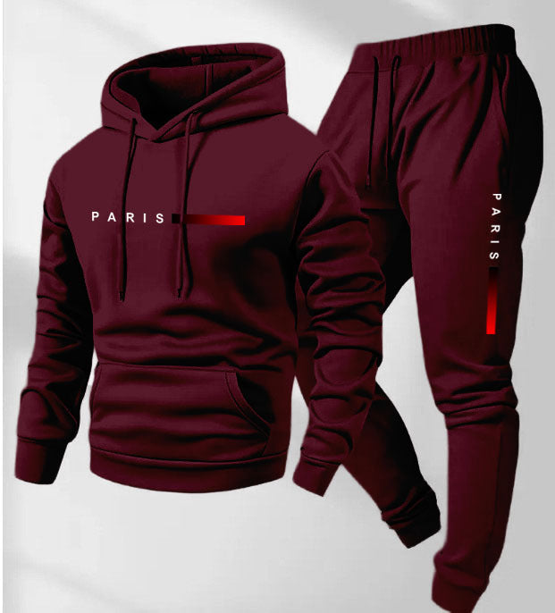 Men's Paris Letter Printed Hoodie and Drawstring Sweatpants Set Two-Piece Set