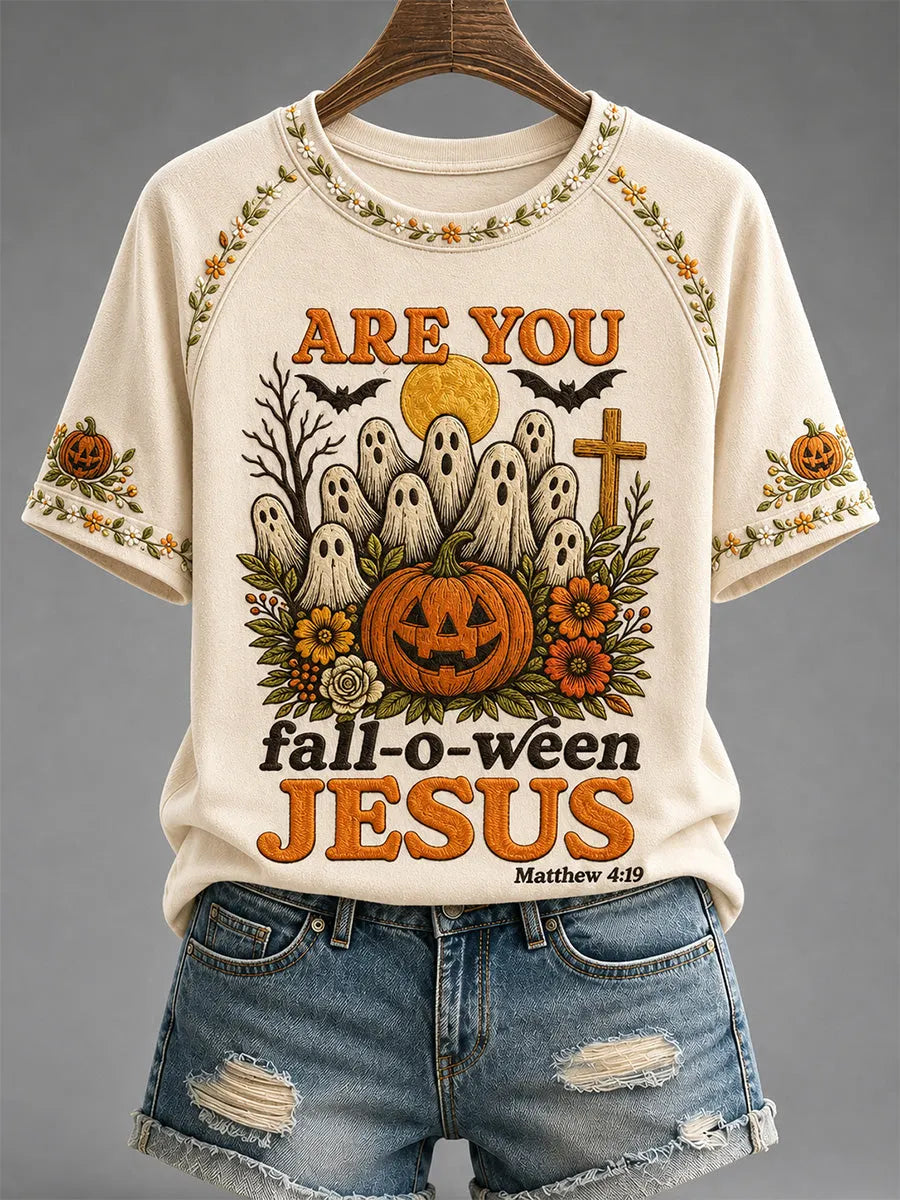Women's Are You Fall-O-Ween Jesus Print Casual Tee