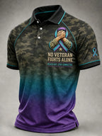 Men’s “No Veteran Fights Alone” Mental Health Awareness Gradient Camo Polo Shirt
