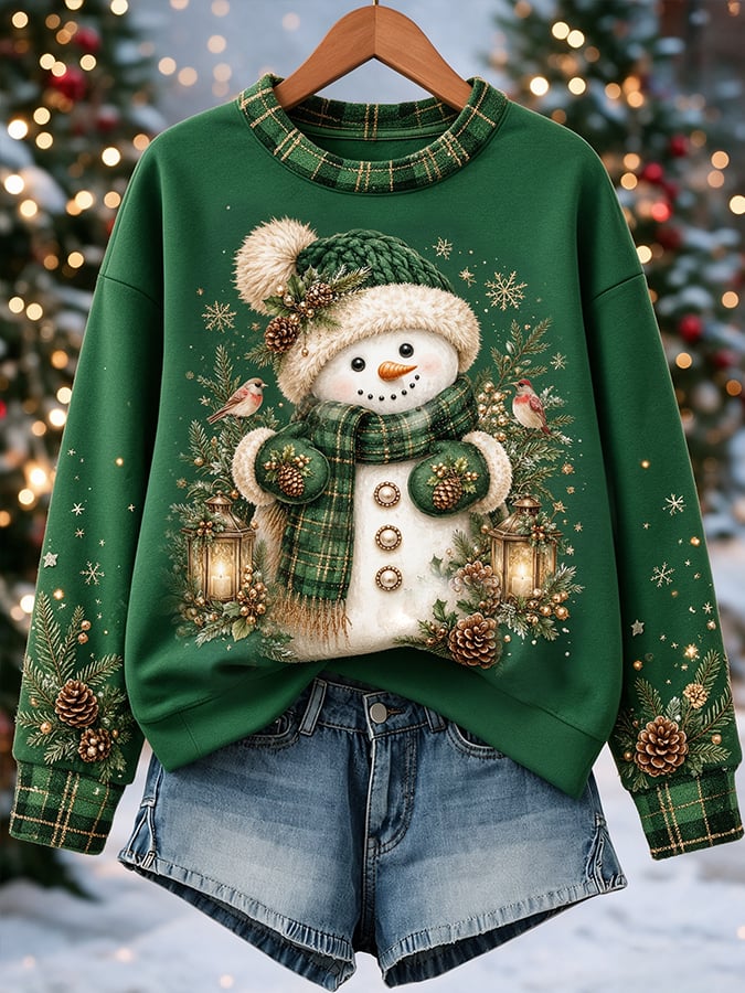 Women's Snowman Art Print Casual Sweatshirt