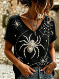 Women's Halloween Spider Print T-Shirt