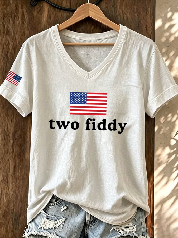 Women's Casual Two Fiddy Print Short-Sleeve T-Shirt