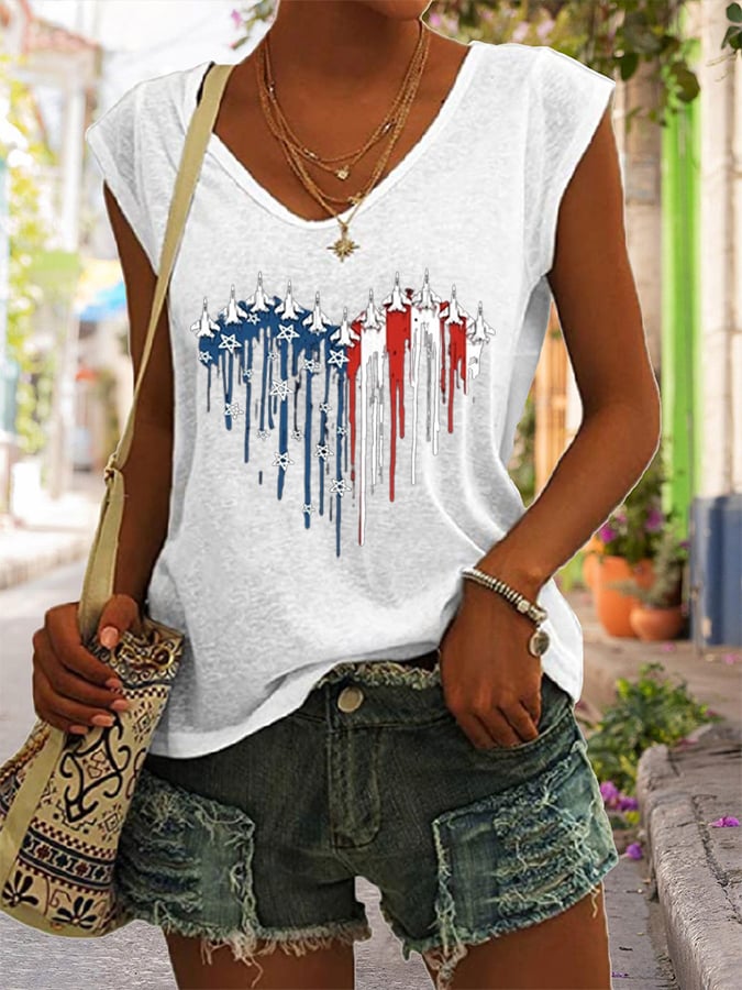 Women's  Flag Independence Day Printed Sleeveless Casual Tank Top