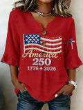 Women'S Casual American 250Th Anniversary Printed Top