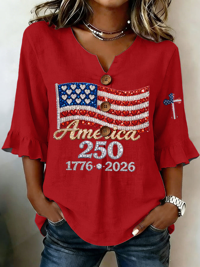 Women'S Casual American 250Th Anniversary Printed Top