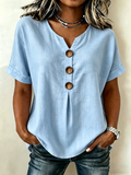Women's Casual Floral Solid Color Cotton And Linen Top