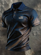 Men's Retro Patriotic Color-Block Short-Sleeve Polo Shirt