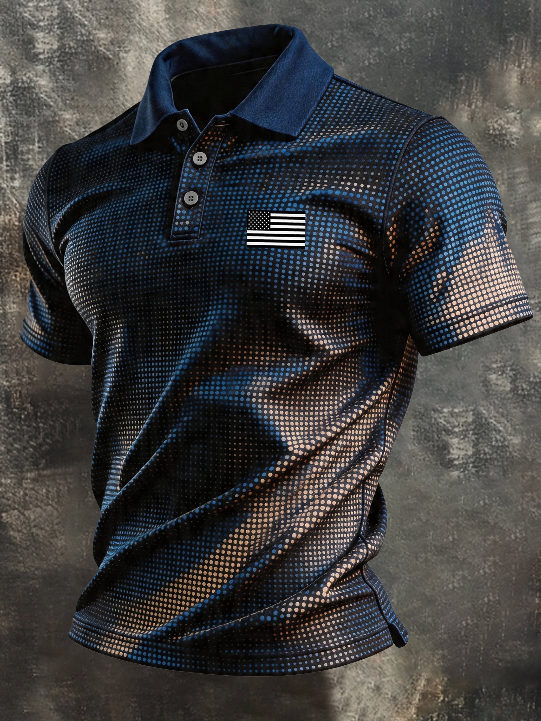 Men's Retro Patriotic Color-Block Short-Sleeve Polo Shirt