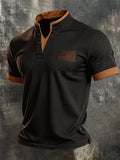 Men's Retro Knitted Waffle-Knit Double-Layer Contrast T-Shirt