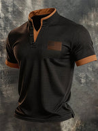 Men's Retro Knitted Waffle-Knit Double-Layer Contrast T-Shirt