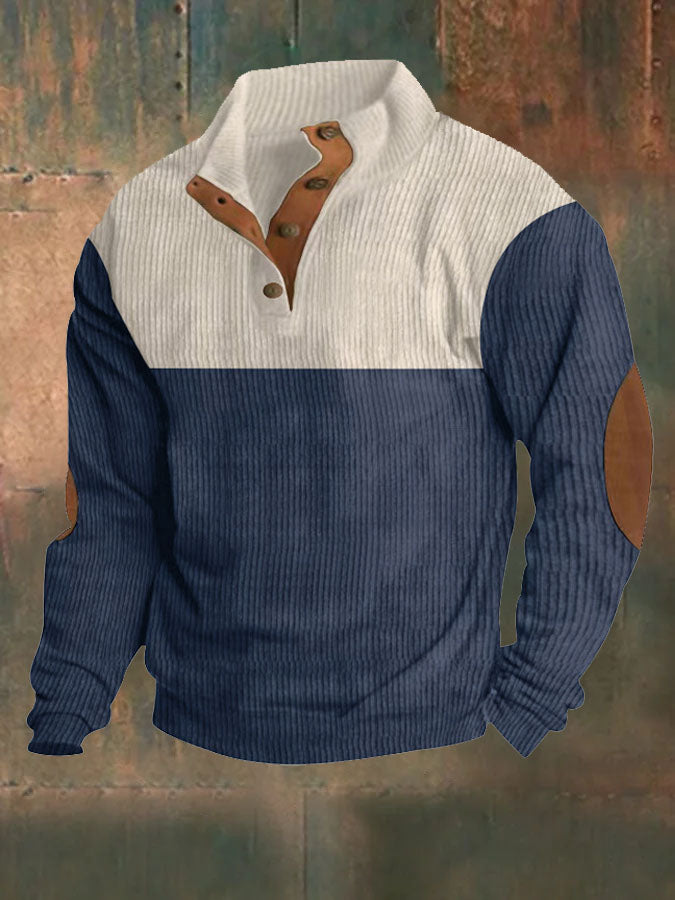 Men's Vintage Corduroy Button  Plush Sweatshirt