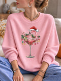 Women's Christmas Pink Flamingo Print Casual Knit Top