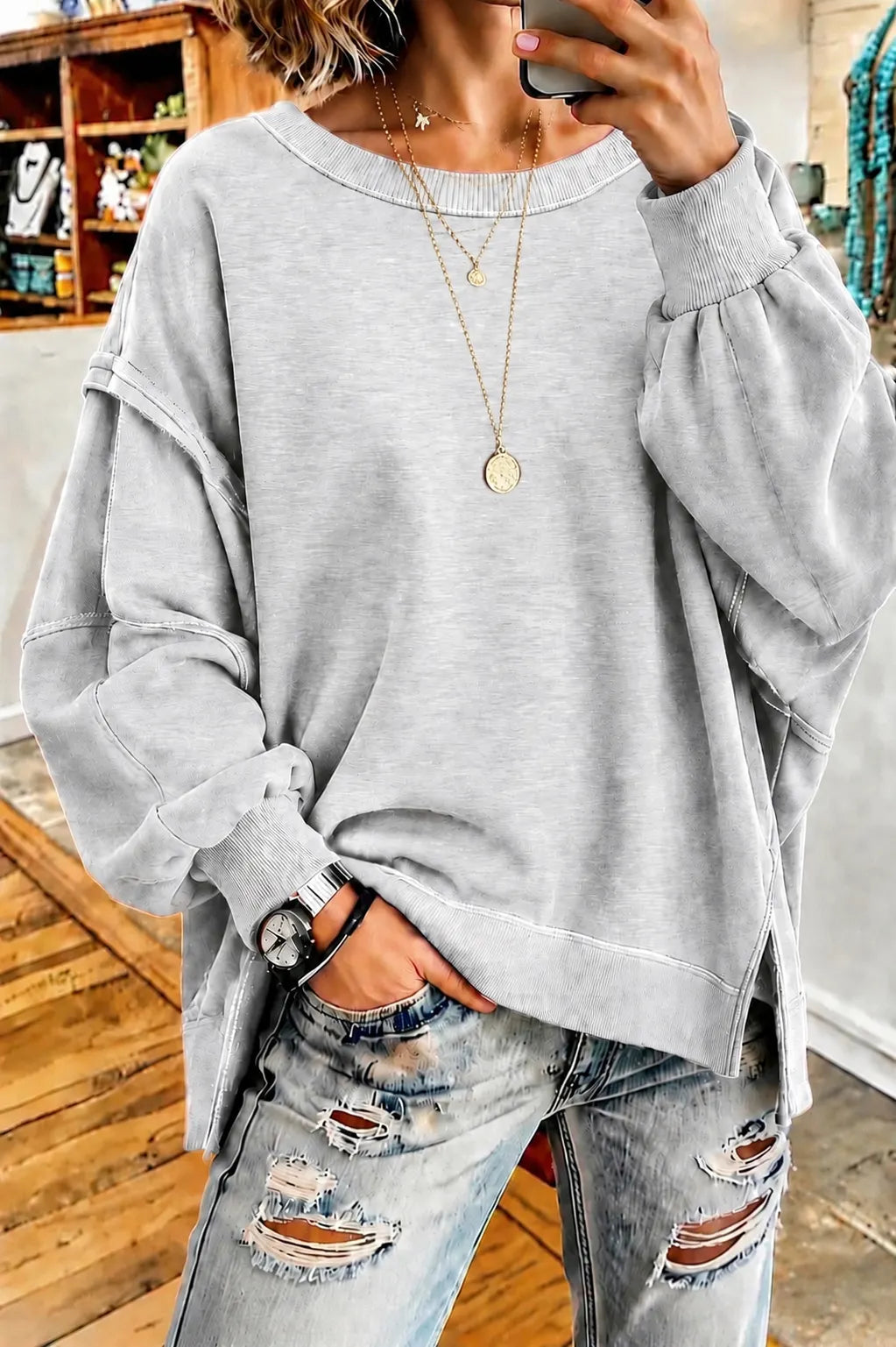 Womens Oversized Crewneck Sweatshirts Casual Long Sleeve Shirts Loose Fit Hoodies