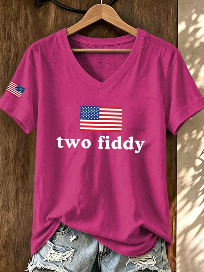 Women's Casual Two Fiddy Print Short-Sleeve T-Shirt