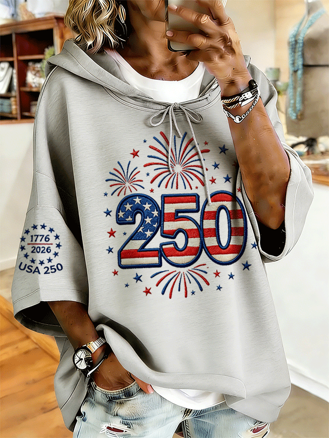 Women's Patriotic 250 Commemorative Fireworks National Flag Hoodie