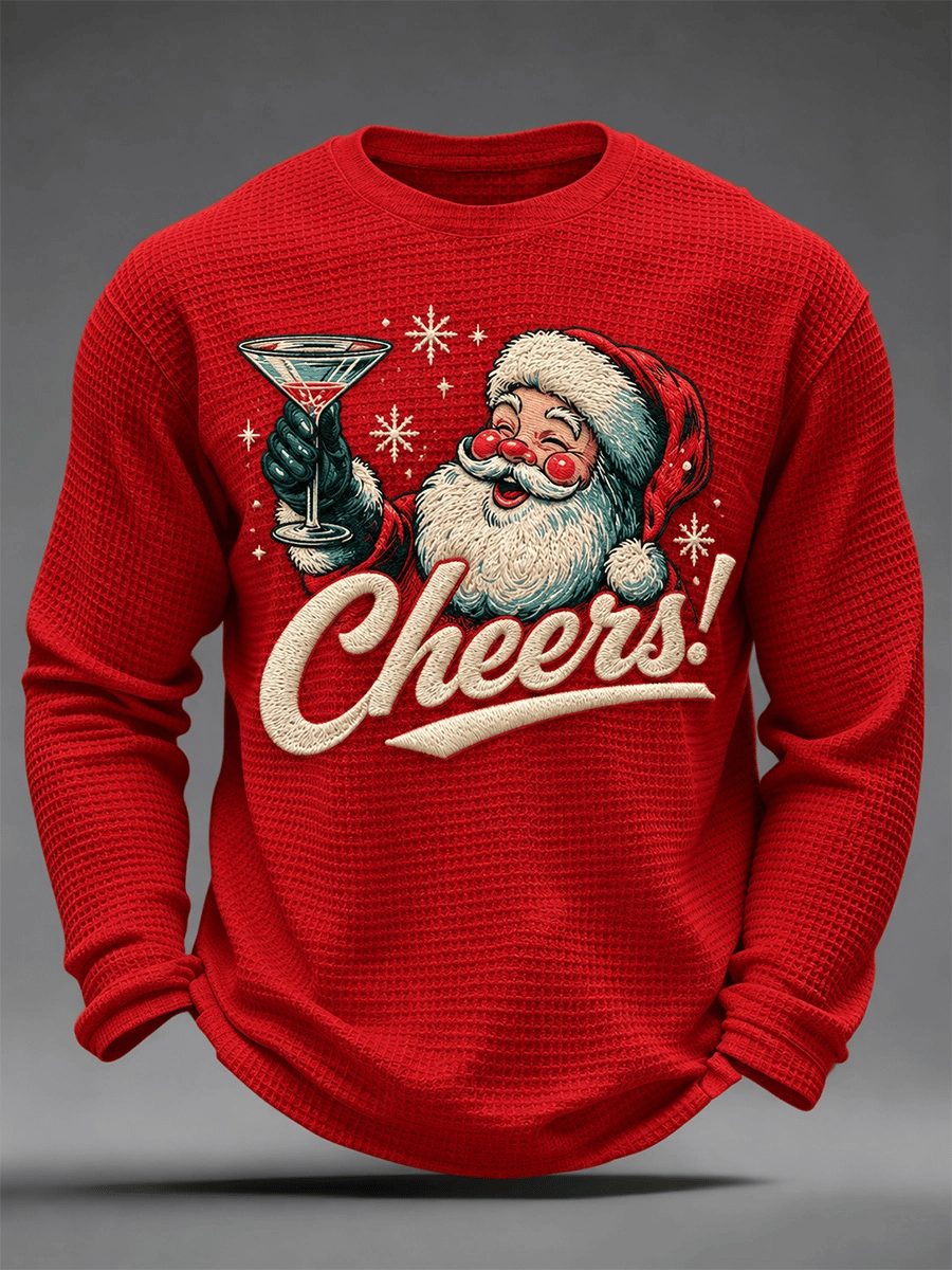 Herren-Langarmshirt mit Weihnachtsmuster und Waffelstruktur
