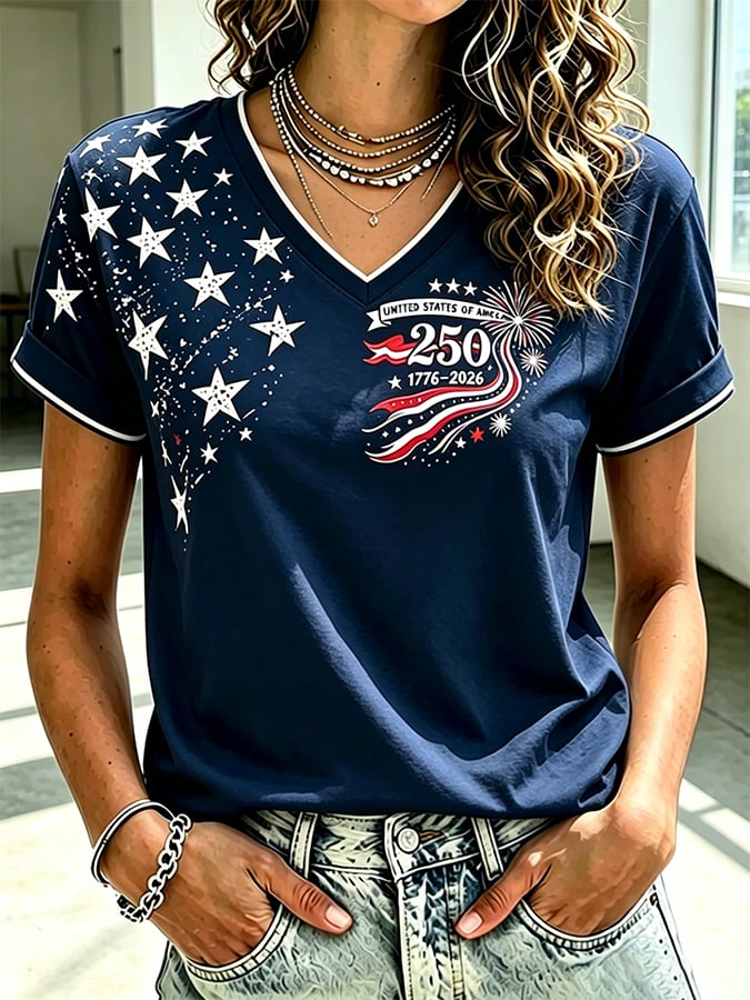 Women's 250th Anniversary Independence Day Flag Art Print T-shirt