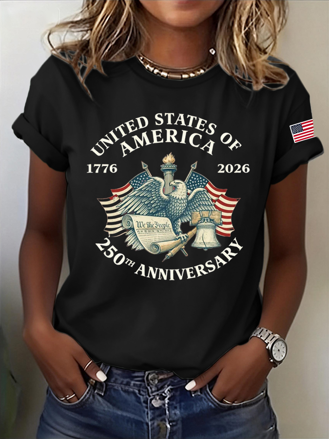 Women'S America Flag Printed Casual T-Shirt