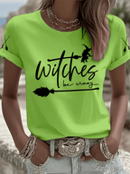 🔥HOT SALE🔥Women's Halloween Witch Be Crazy Print Crew Neck T-Shirt