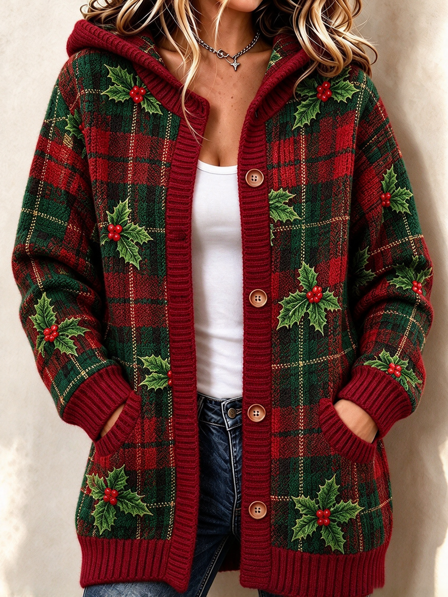 Women'S Christmas Plaid Print Casual Cardigan