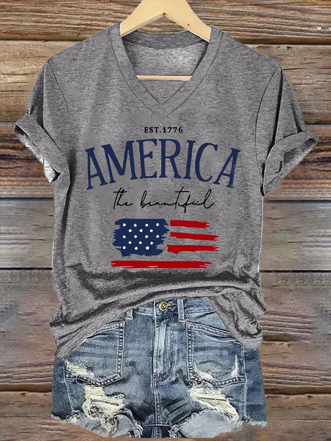 Womens Retro Independence Day 1776  Print T-Shirt