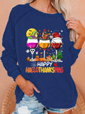 Women's Happy Hallothanksmas Wine Print Sweatshirt